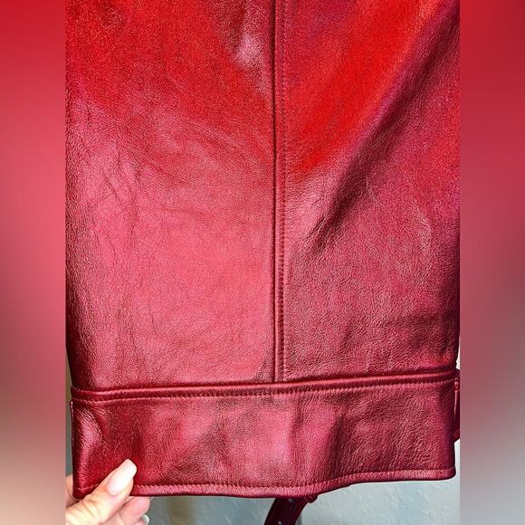 L’AGENCE Billie Lambskin Leather Red Foil Metallic Double Breasted Jacket XS - Picture 6 of 6